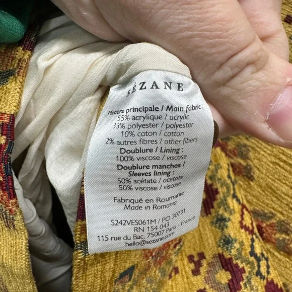 Sezane Will Jacket NWT Jacquard Soleil Sun Yellow Pattern Oversized Medium - Picture 5 of 9